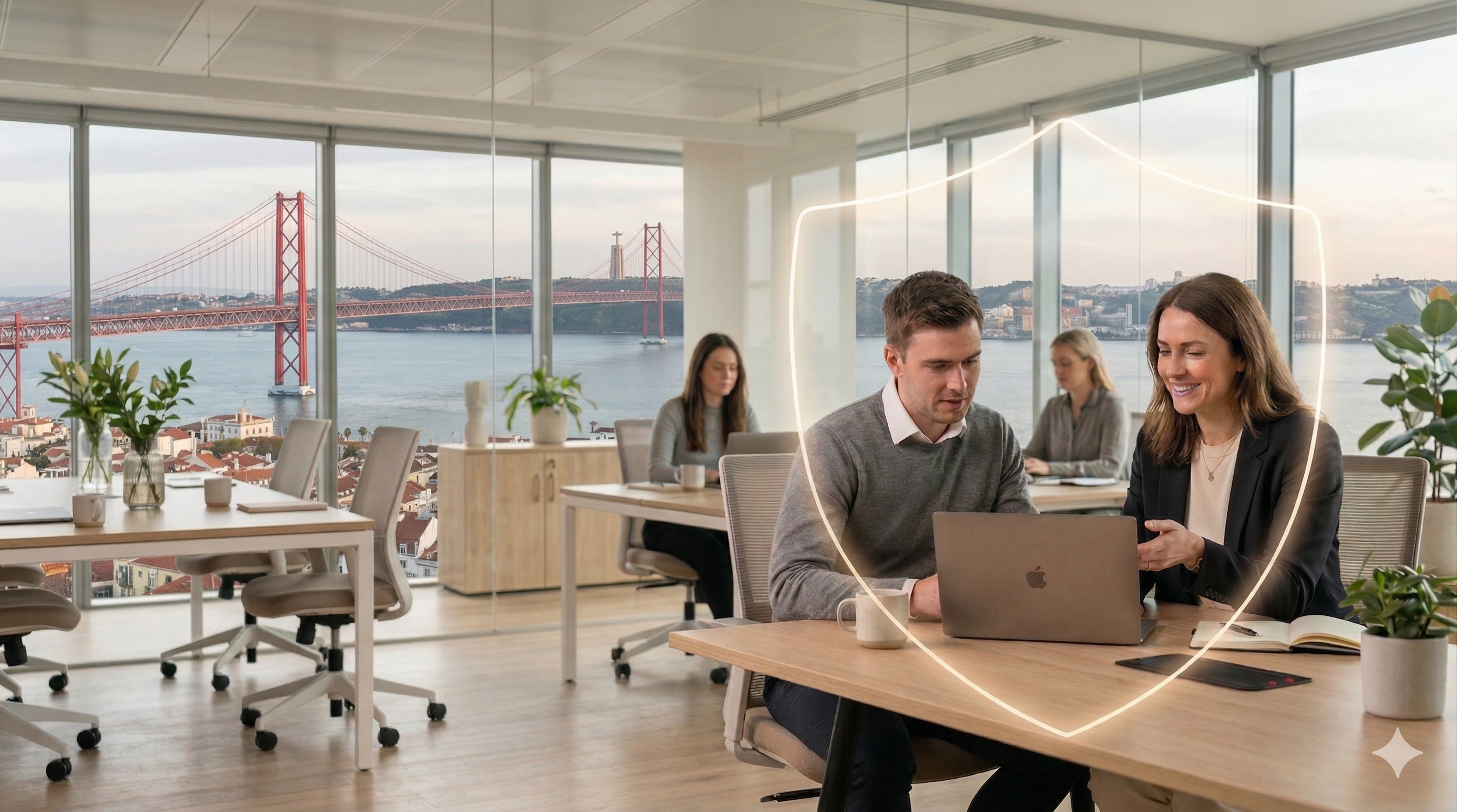 Equipa executiva a trabalhar num contexto profissional moderno